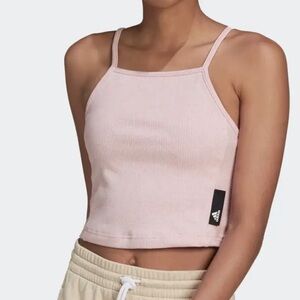 Adidas Studio Lounge Rib Tank Top Pink Size Small Cropped